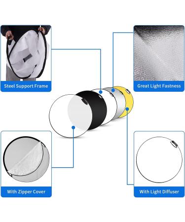 Selens 43 Inch Photography Reflector - 5 in 1 Collapsible Light Reflector with Carrying Case for Photo Studio Lighting - Buy Online on GoSupps.com