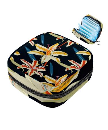 Portable women's binding-up bags menstrual cup bags feminine menstrual insert bag for teenage girls tampons for the first period tiger lily flower pattern black multi-colored 10
