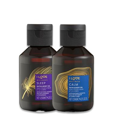 I Love Cosmetics Wellness Aromatherapy Oil Set - Calm and Rest Bath and Body Oil - Petitgrain and Ylang Ylang - Lavender and Chamomile - 2 pc