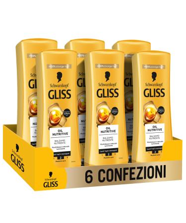 Gliss Schwarzkopf Gliss Oil Nutritive Balm 6 x 200 ml Packs Nourishing Balm Enriched with Omega 9 and Marula Oil Products for Brittle and Damaged Hair