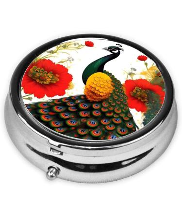 Buy Peacock Red Flower Round Pill Box - 3 Compartment Portable Organizer for Travel & Purse - Buy Online on GoSupps.com