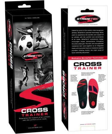 Stridetek Cross Trainer Insoles - Arch Support, Metatarsal Pad, Gel Plugs - Red - Men 10-9.5, Women 11-10.5 - Prevent Foot Pain, Plantar Fasciitis, Shin Splints - Buy Online on GoSupps.com