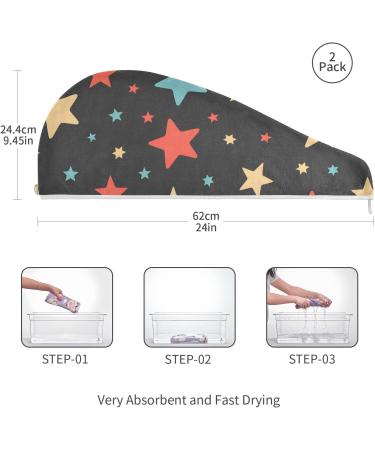 Stars Hair Towel 2 Pack | Super Absorbent Quick Drying Turbans for Women & Girls | Hair Drying Towel with Button Twisty Wrap - Buy Online on GoSupps.com