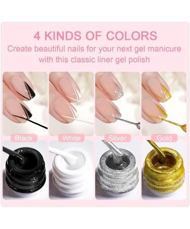 Yueshop Art Liner Gel Nail Polishes Set - 4x8ml Black Gold Silver White Collection - Drawing UV LED Gel Liner Polish Pen - Manicure Art Salon - Buy Online on GoSupps.com