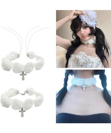 Shop Oralgo's Cute White Rose Necklace | Adjustable Lace Unique Cross-Trailer Personalized Neck Accessories for Girls - Buy Online on GoSupps.com