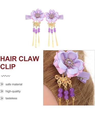 Minkissy Rhinestone Hair Clip 1 Pair Japanese Style Hair Clips Tassel Flower Kimono Traditional Hairpins Barrette Hair Clamp Bride Hanfu Accessory for Womens Girls (Purple) Hair Styling Accessories - Buy Online on GoSupps.com