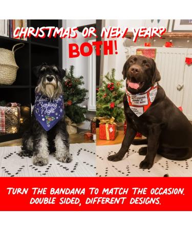 Christmas and New Years Dog Bandanas Set of 2 - Reversible, 4 Patterns - Funny Pet Scarf for Small, Medium & Large Breeds in Green, Red & Blue - Boy or Girl Holiday Medium - Buy Online on GoSupps.com
