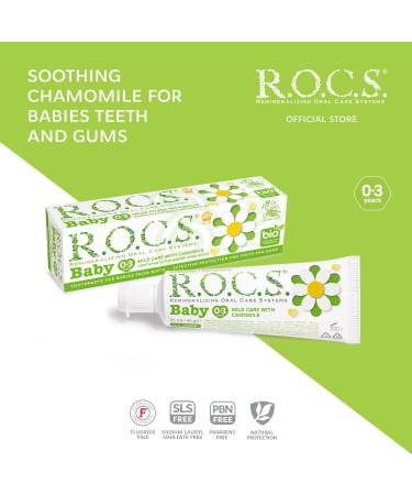R.O.C.S. Baby Toothpaste 45g with Camomile - Fluoride Free, Safe for Swallowing, Natural Formula with Xylitol for Bacteria Protection and Soothing Gums - Buy Online on GoSupps.com
