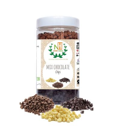 NATURE'S HARVEST : Premium Mix Chocolate Chips Jar Dark Milk and White (400g)_Packing May Vary