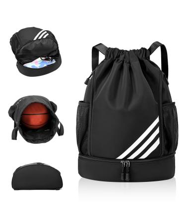 CFHOOAAY Turn bag for young children women men sports bag sports bag with a wide cording train mains bag ball-compartment sports bag basketball bag backpack gym bag black football bag