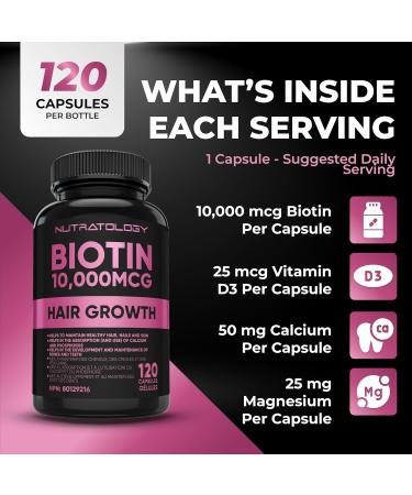 Biotin 10000MCG Hair Vitamins For Hair Growth Women - Promotes Healthy Skin & Nail Growth - Supports Muscle Function - Biotin Supplement - Hair Growth Products for Women - 120 capsules 120 count (Pack of 1) - Buy Online on GoSupps.com