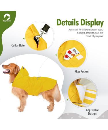 Ultra-Light 100% Waterproof Dog Rain Coat with Hood & Collar Hole - Reflective Strip for Medium to Large Dogs - Yellow 6XL - Buy Online on GoSupps.com