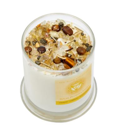Solar Plexus Chakra Candle by New Moon Beginnings - Chakra Candles - Dried Flower Herb & Crystal Candles - Aromatherapy Candles - Soy Candle - 12oz Glass Jar 12 Ounce Glass Jar