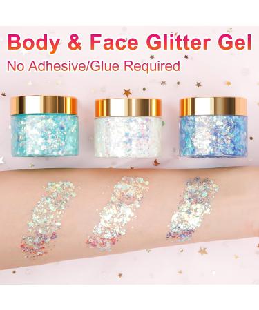 LATIBELL Glow in The Dark UV Body Glitter Gel - Neon Chunky Glitter Makeup for Festival Party Rave - Pearl White - 2.4 oz - Buy Online on GoSupps.com