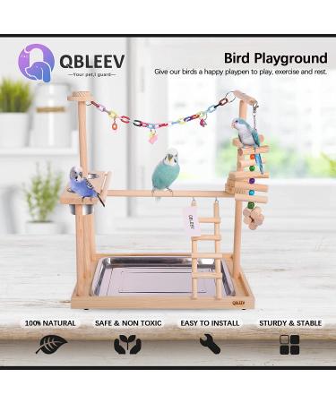 QBLEEV Parrot Playstand with Feeder Cups and Toys - Large Size (19 L x 13 W x 21 H) - Buy Online on GoSupps.com