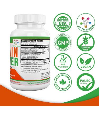 Spectra Vitamins Brain Power Supports Focus Nootropics Improves Memory Alertness for Men & Women Ginkgo Biloba Gotu Kola 60 Capsules  - Buy Online on GoSupps.com