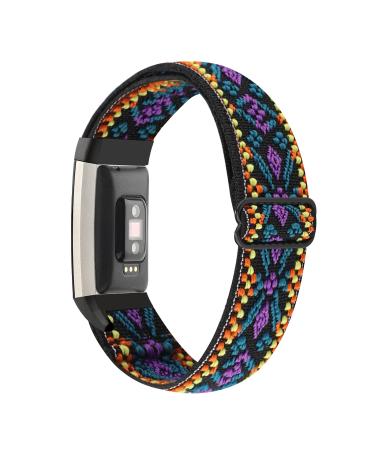 YONWORTH Adjustable Elastic Watch Band Compatible with Fitbit Charge 2 Bands, Stretchy Nylon Loop Strap Soft Wrist Bands Bracelet Sport Replacement for Women Men (Aztec Purple Blue)