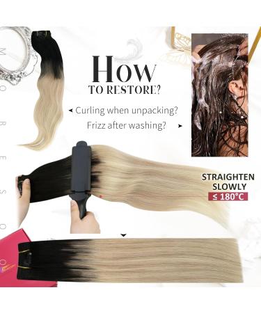 Moresoo 16 Clip in Human Hair Extensions Natural Black to Ash Blonde with Platinum Blonde Highlights - Remy Silky Thick 7 Pieces/120g - Buy Online on GoSupps.com