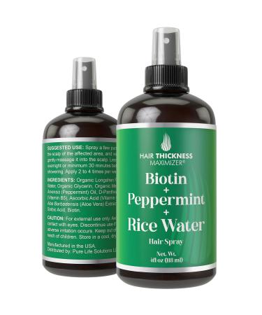 Biotin + Peppermint Oil + Rice Water Spray For Hair Growth. Vegan Leave In Conditioner Serum Spray For Women Men. Thickening Moisturizing Strengthening Scalp Treatment For Dry Frizzy Weak Hair
