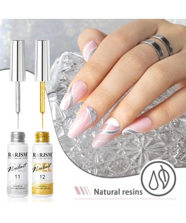 Silver Gold Glitter Gel Nail Art Liner Set - 2Pcs | Soak off Curing, 8ml, Thin Brush | DIY Nail Decoration - Buy Online on GoSupps.com