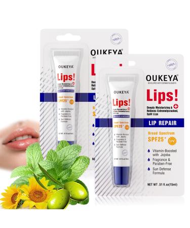 2 Pack Medicated Lip Balm w/Organic & 100% Natural Ingredients Squeeze Tube Lip Butter SPF 25+ Long-Lasting Moisturizing Overnight Lip Mask Gentle Exfoliation Extreme Dry Lips Treatment