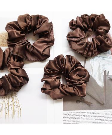 Satin Elastic Hair Scrunchies Set - 6 Pieces Coffee Hair Ties for Women & Girls | Soft and Stretchy Bands - 11cm/4.3inch - Buy Online on GoSupps.com