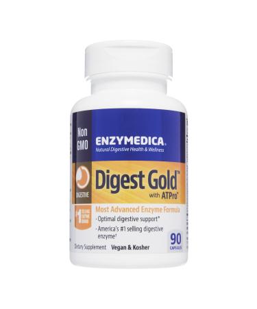 Enzymedica Digest Gold + ATPro, Maximum Strength Enzyme Formula, Prevents Bloating and Gas, 14 Key Enzymes Including Amylase, Protease, Lipase and Lactase, 90 Capsules (FFP) 90 Count (Pack of 1) Frustration-Free Packaging
