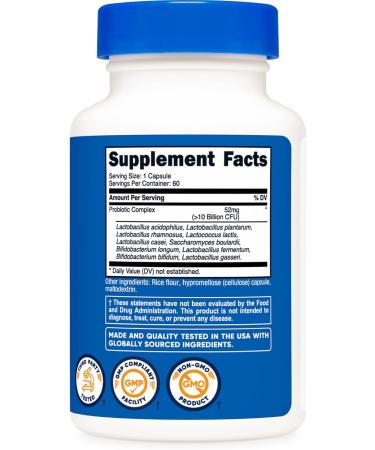 Nutricost Probiotic Complex (10 Billion CFU) 60 Capsules - Acidophilus Plus 9 Other Probiotics Non-GMO Gluten Free Supplement - Buy Online on GoSupps.com