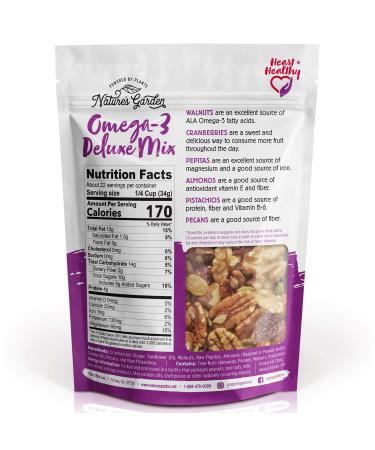 Nature's Garden Omega-3 Deluxe Mix - Heart Healthy Trail Mix - Gluten Free, Antioxidant Rich, Cholesterol Free - 26 oz (Pack of 3) - Buy Online on GoSupps.com
