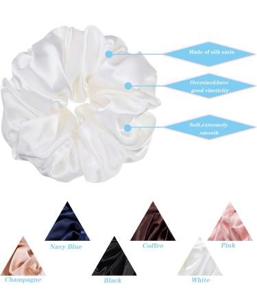 6-Piece Oversized Satin Scrunchies Set for Women and Girls - Pink, Champagne, Coffee, White, Black, Navy Blue - Buy Online on GoSupps.com