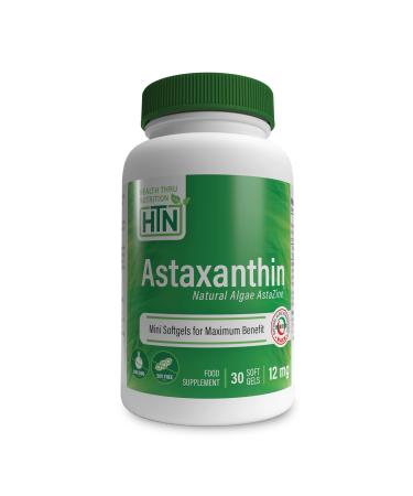 Natural Astaxanthin 12mg (Organic as AstaZine Non-GMO Soy-Free & Gluten Free) 30 Softgels (30)