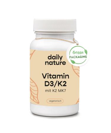Dailynature vitamin D3 + K2 |180 tablets with 5 000 IE D3 each dosed + 100 g K2 |Dietary supplements - vegetarian without unwanted additives gluten -free & lactose -free |laboratory