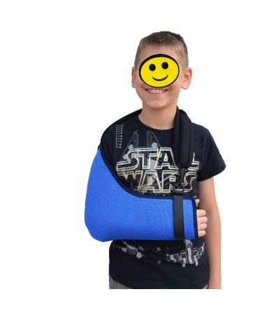 4DflexiSPORT Arm Sling Child (6-7yr Blue/Navy) - Medical Grade Cool & Comfortable Sling with Smiley Sticker - Buy Online on GoSupps.com
