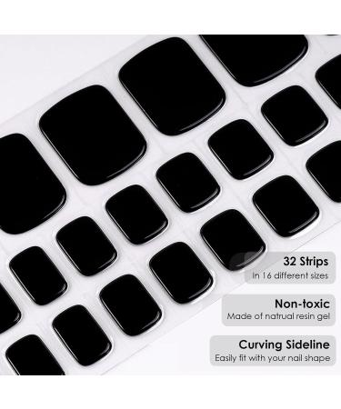 Semi Cured Gel Nail Strips 32 Pcs Black Gel Toenail Sticker Gel Toeail Strips Full Wraps Adhesive Semi Cured Gel Toenail Wrap Pedicure Set with Nail File & Stick (UV/LED Lamp Required) - Buy Online on GoSupps.com