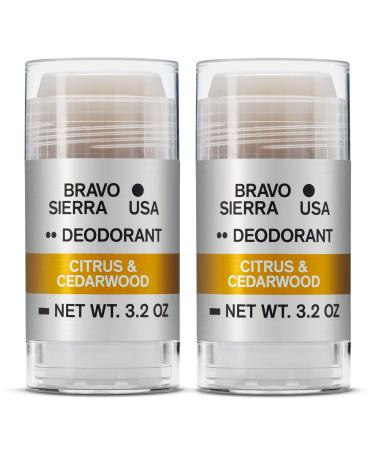 Aluminum-Free Natural Deodorant for Men by Bravo Sierra, 2-Pack - Long Lasting All-Day Odor and Sweat Protection - Citrus and Cedarwood, 3.2 oz - Paraben-Free, Baking Soda Free, Vegan & Cruelty-Free Citrus & Cedarwood 2 Pack
