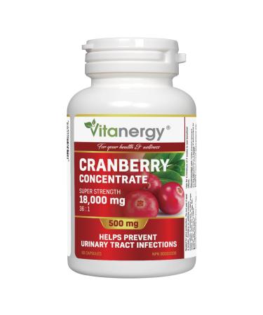 Vitanergy Ultra Strength Cranberry Concentrate Urinary Tract Health & UTI Support Source of Antioxidant Support Ultra 18:1 Extract Rate 90 Capsules Proudly Made in Canada
