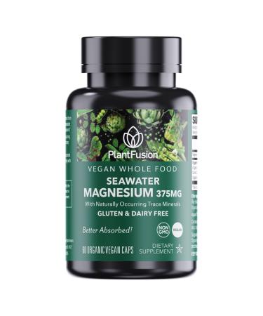 PlantFusion Vegan Magnesium Complex 375mg from Sea Water Bioavailable Marine Magnesium with Fermented Organic Whole Food Blend Non-GMO Muscle & Relaxation Support 60 Cap 60 Count (Pack of 1)