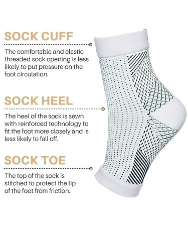 3 Pairs Neuropathy & Tendonitis Compression Socks for Pain Relief - Ankle Brace & Plantar Fasciitis Support for Men and Women (L/XL - White) - Buy Online on GoSupps.com