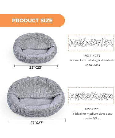 Alalulu Hooded Blanket Small Dog and Cat Bed | Donut Round Calming Pet Cave for Indoor Pets | Anti-Slip, Water/Dirt Resistant Base | Machine Washable | Multiple Colors | 2 Sizes Available | Grey Corn K - Buy Online on GoSupps.com