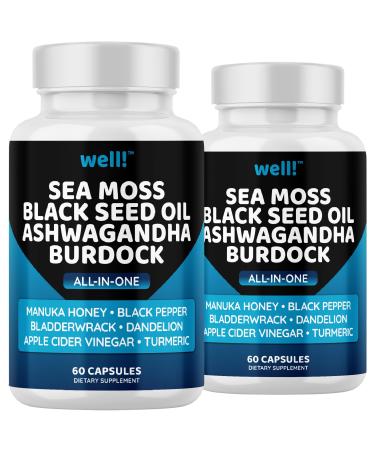 Sea Moss 3000 Black Seed Oil 2000 Ashwagandha 1000 Bladderwrack Maca Turmeric - Manuka Honey Dandelion & Black Pepper Super Antioxidants Supplement -120 120 Count (Pack of 2)