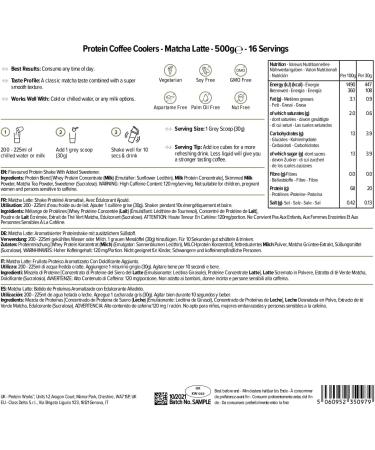 Protein Works Matcha Latte Protein Coffee Cooler | 22g Protein 120mg Caffeine | Coffee Flavoured Shake | 16 Servings | 500g Pack - Buy Online on GoSupps.com