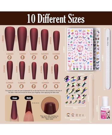 FANDAMEI Long Matte Press on Nails - 312 PCS Full Cover Coffin & Ballerina Nail Tips with Glue Rhinestones & Art Stickers - Perfect for International Shipping - Buy Online on GoSupps.com