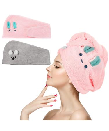 2 pieces of microfiber hairuch absorbent hairuch cute caricature koala bunnies quick -drying towel anti -crumble hair turban headscarf for women or girls children pink gray rabbit koala - Buy Online on GoSupps.com