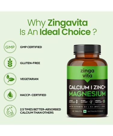 IKJ Calcium Magnesium Zinc Tablets with Vitamin D3, K2 & B12 - Supports Bone & Joint Health - 60 Tablets - Buy Online on GoSupps.com