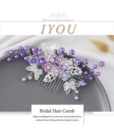 IYOU Pearl Wedding Hair Combs Purple Butterfly Bridal Sides Comb Flower Bridesmaid Bride Hair Accessories for Women - Buy Online on GoSupps.com