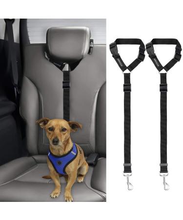 BWOGUE 2 Packs Dog Cat Safety Seat Belt Strap Car Headrest Restraint Adjustable Nylon Fabric Dog Restraints Vehicle Seatbelts Harness Black