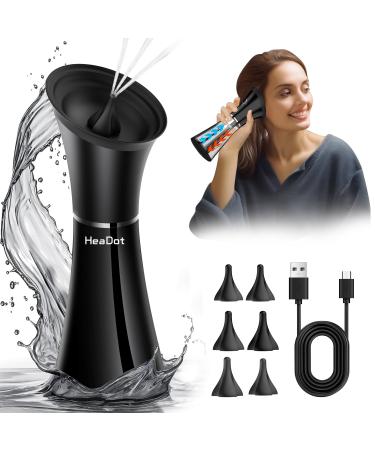 Electric Ear Wax Removal System Water Powered Ear Cleaning Tool with Irrigation Flusher 6 Tips 4 Pressure Settings - Safe & Effective for Ear Wax Buildup Flushing and Cleaning Dark Black
