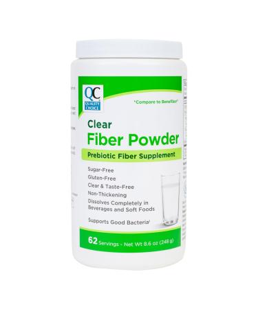 Quality Choice Clear Prebiotic Fiber Supplement Powder for Digestive Health - Tasteless, Non-Thickening Formula - 62 Servings, 8.6 Ounces (248g), Ideal for Adults & Children 6 & Up Daily Fiber Powder