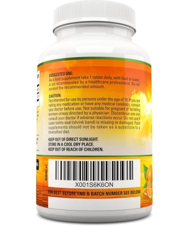 High Strength Vitamin C 1000mg per Tablet - 180 Vegan Tablets, Made in UK | 6 Month Supply - Buy Online on GoSupps.com