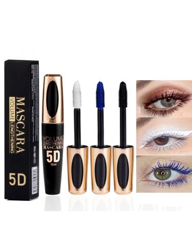 CARL 3 Pieces Mascara Blue White Black Waterproof Long Lasting 5D Colorful Mascara Set for Long Eyelashes Waterproof Eye Makeup